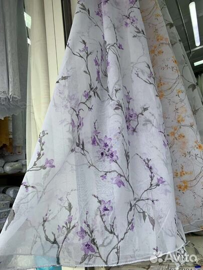 Тюль Лён батист цветы