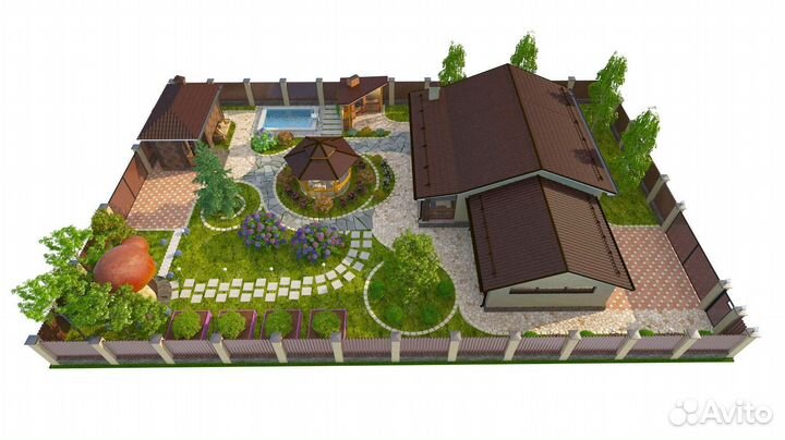 Ландшафтный проект 3 сотки участка \ Проект №800