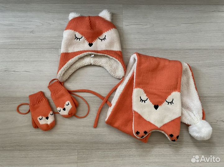 Комплект шапка, шарф, варежки