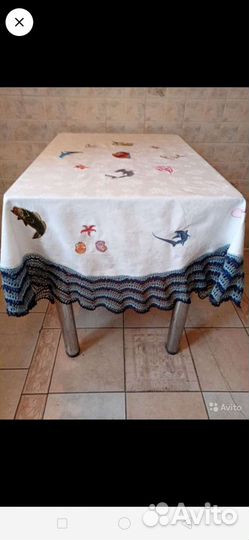 Скатерть хлопок с вышивкой Рыбы 2 штуки