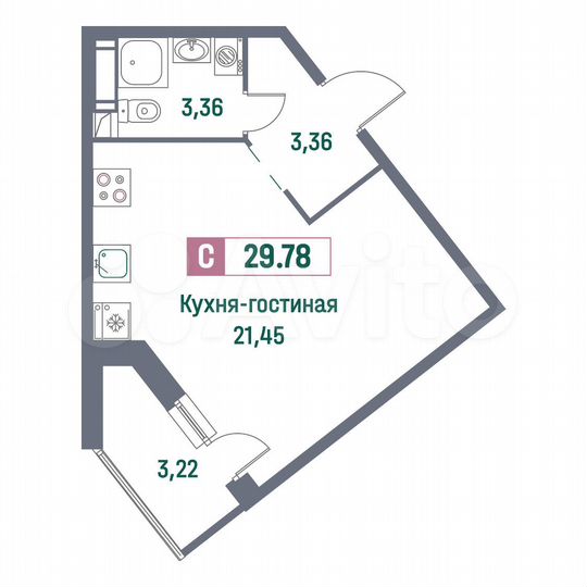 Квартира-студия, 29,8 м², 5/16 эт.