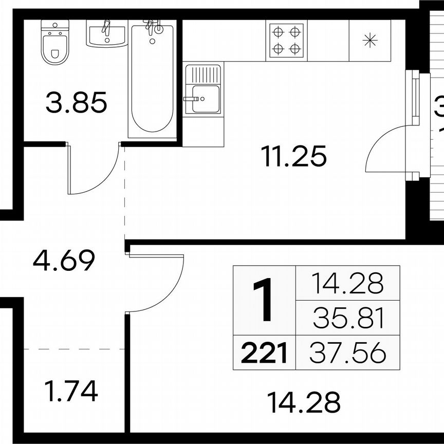 1-к. квартира, 37,6 м², 10/15 эт.