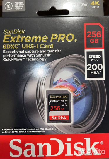 Sandisk extreme pro 256 200 mb/s карта памяти sdxc