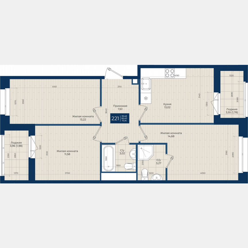 3-к. квартира, 70,2 м², 5/12 эт.