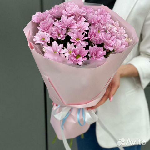 Букет из 5 розовых хризантем
