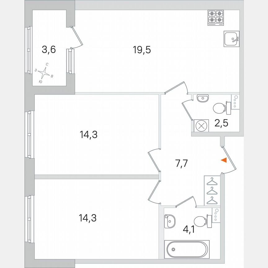2-к. квартира, 64,2 м², 1/4 эт.