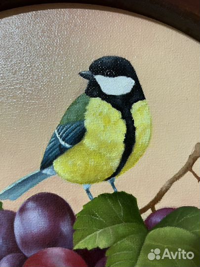 Картина Синица и виноград масло холст 30см