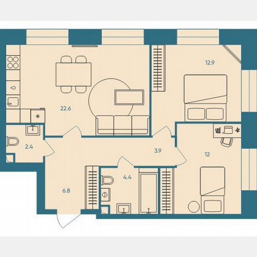 2-к. квартира, 65 м², 8/32 эт.