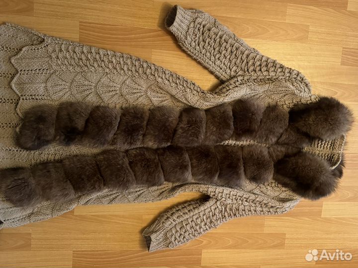 Кардиган женский длинный вязанный с мехом