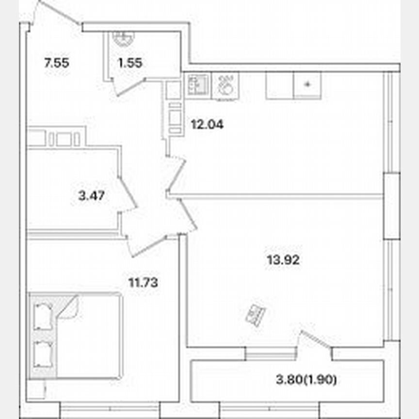 2-к. квартира, 52,2 м², 7/12 эт.