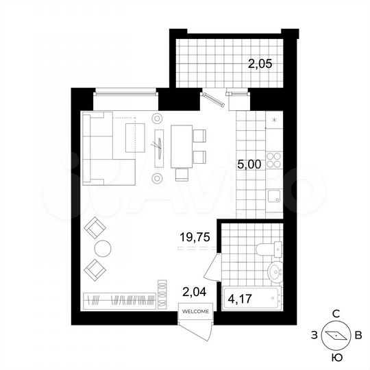 1-к. квартира, 30,9 м², 3/4 эт.