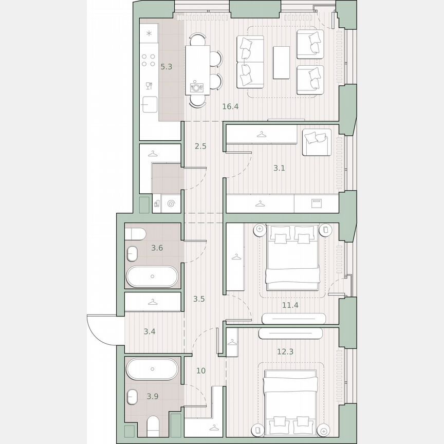 2-к. квартира, 80,3 м², 10/27 эт.