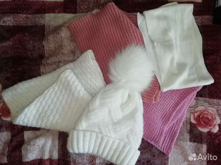 Зимняя шапка и снуд для девочки, шарфы детские