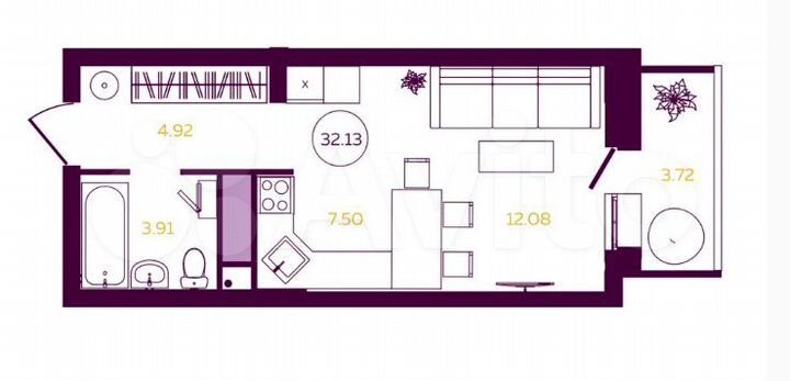 Квартира-студия, 37,2 м², 3/25 эт.