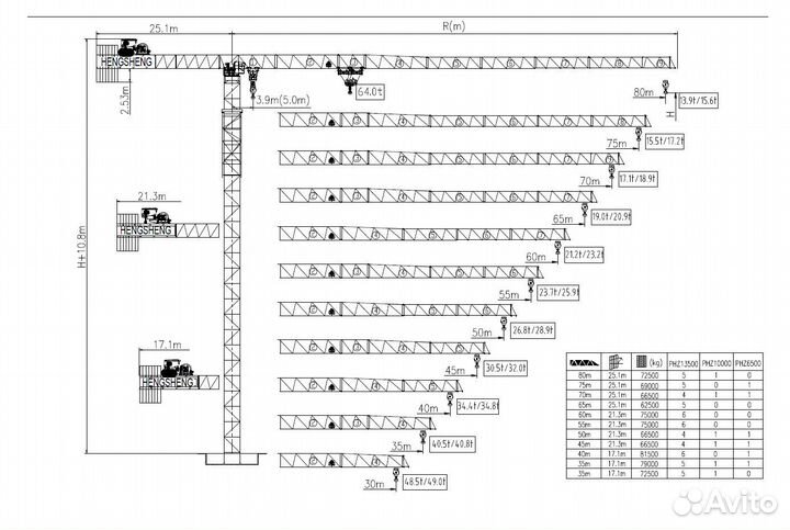 Башенный кран новый безоголовочный на 64тонны с за