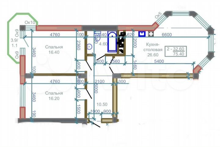 3-к. квартира, 75,5 м², 5/9 эт.