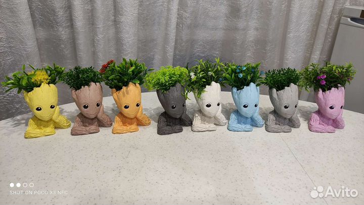 Малыш грут гипсовое кашпо с зеленью