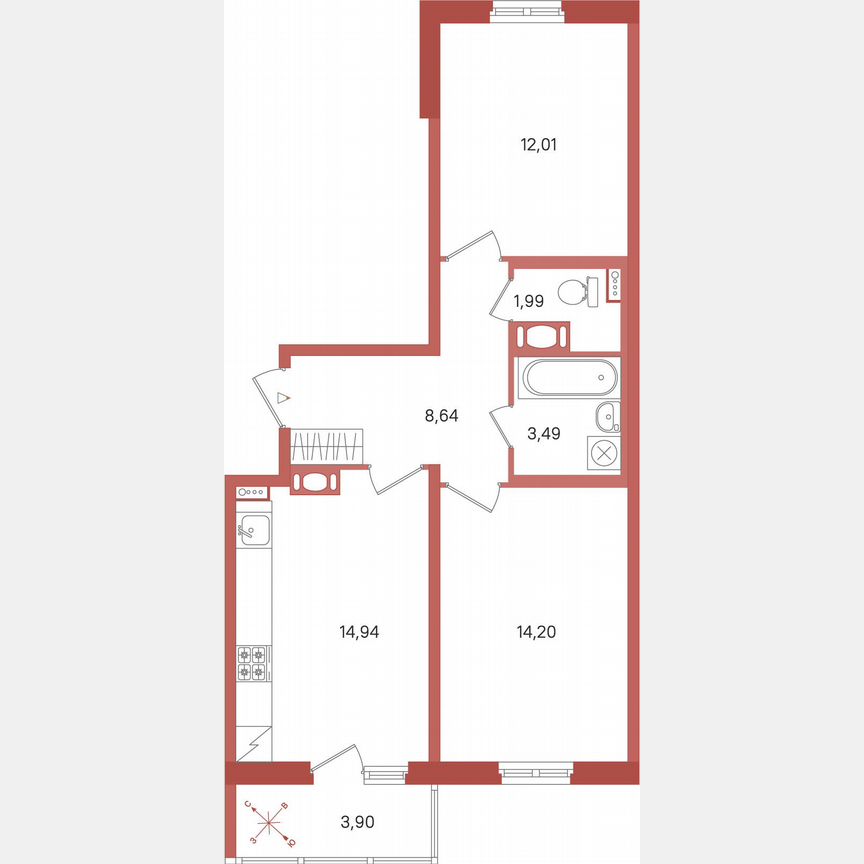 2-к. квартира, 57,2 м², 8/11 эт.