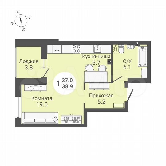1-к. квартира, 39 м², 15/17 эт.