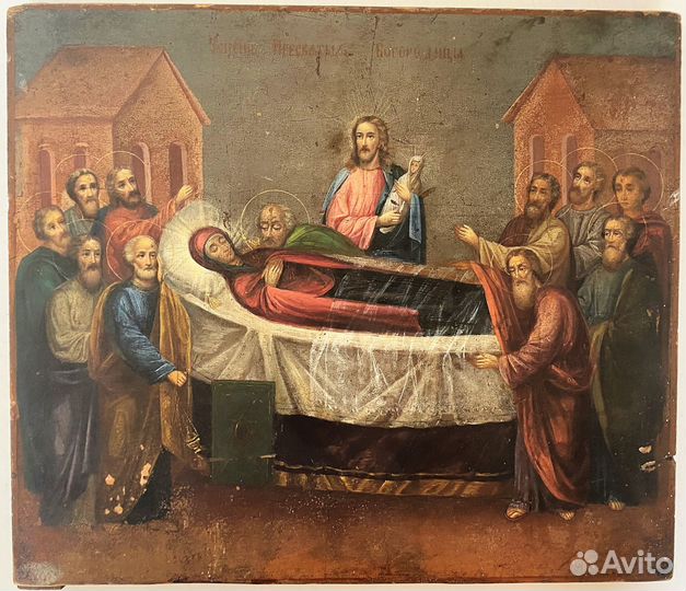 Икона старинная успение академическая живопись 19