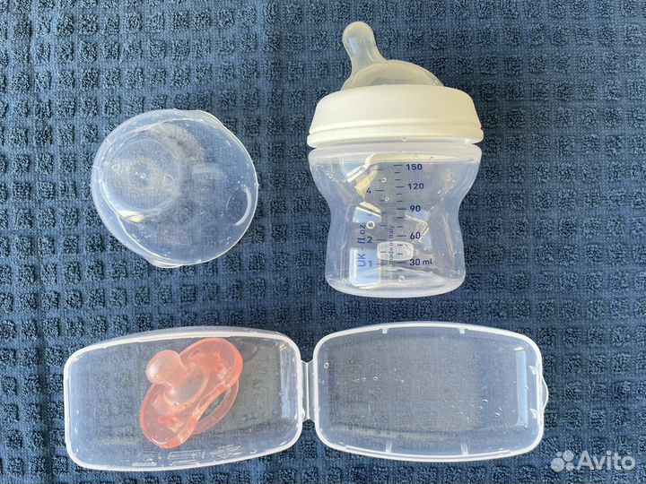 Бутылочка chicco с крышкой + соска в футляре