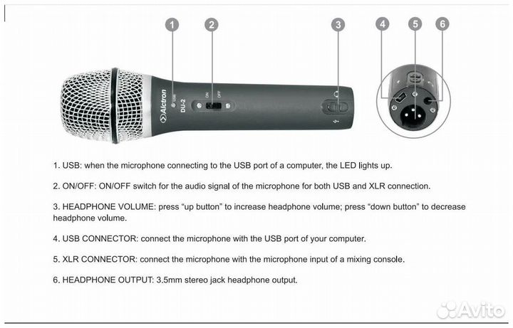 Alctron DU-2 USB+XLR-микрофон для сцены и записи