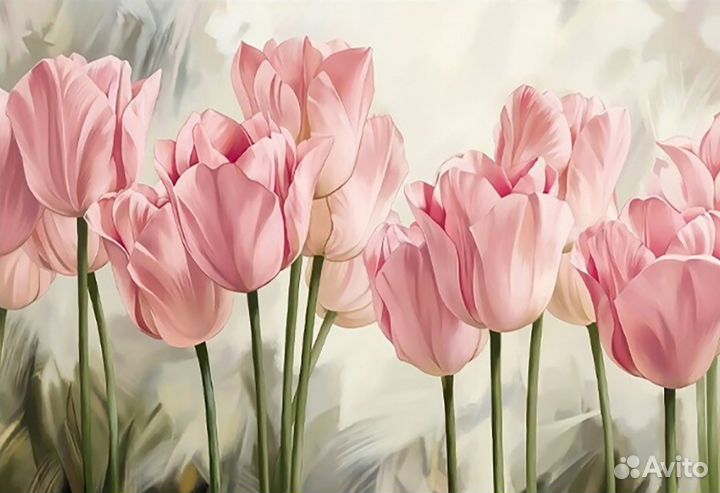 Нежная картина маслом тюльпаны