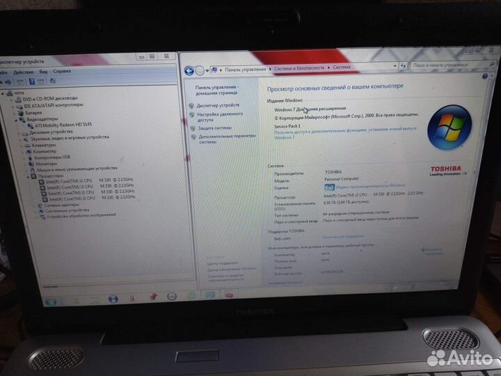 Ноутбук Toshiba. Intel core i3