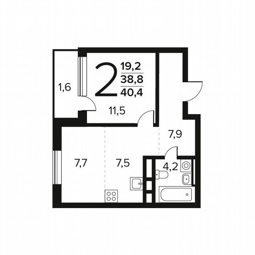 2-к. квартира, 40,4 м², 7/11 эт.