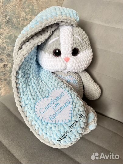 Вязаные игрушки с метрикой Зайка Зайчик Шнуфель