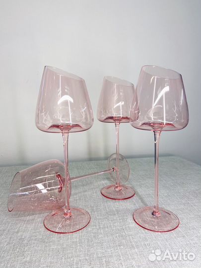 Бокалы для вина фужеры розовое стекло винтаж