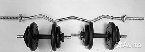 Комплект штанга z-образная и 2 гантели