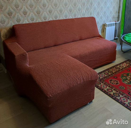 Чехол на угловой диван с выступом слева еврочехол