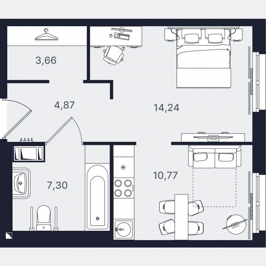 1-к. апартаменты, 40,8 м², 13/24 эт.