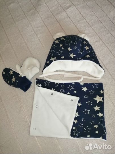 Зимний комплект (шапочка с ушками, снуд, варежки)