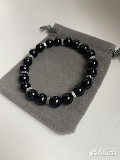 Мужской браслет из Черного Агата и Лавы