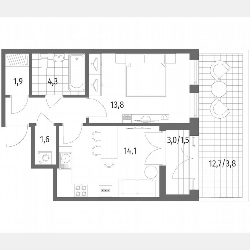 1-к. квартира, 45,4 м², 2/12 эт.