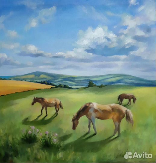 Картина маслом Пейзаж с лошадями