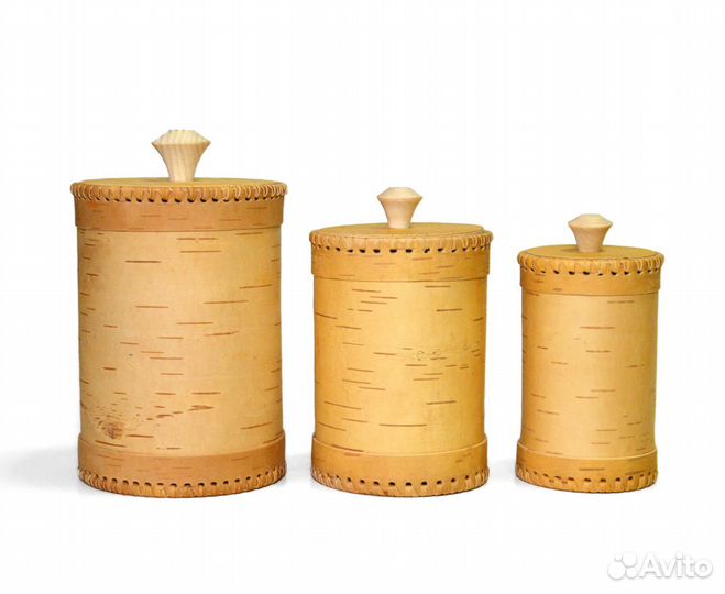 Набор из 3-х чистых туесов из бересты
