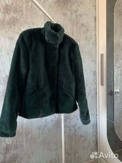 Женская куртка меховая демисезон, зеленая 44