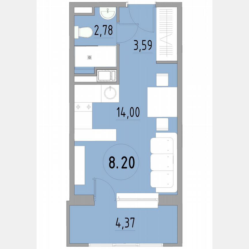 1-к. апартаменты, 24,9 м², 8/13 эт.