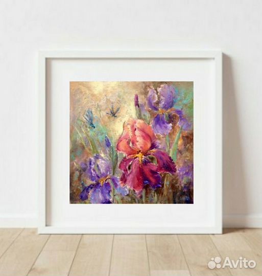 Ирисы, картина маслом с цветами