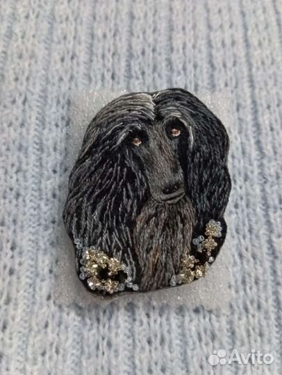 Брошь ручная вышивка собака Афганская борзая