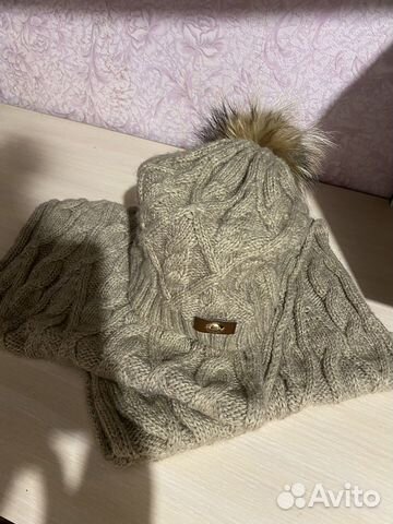 Шапка с натуральным помпоном+снуд