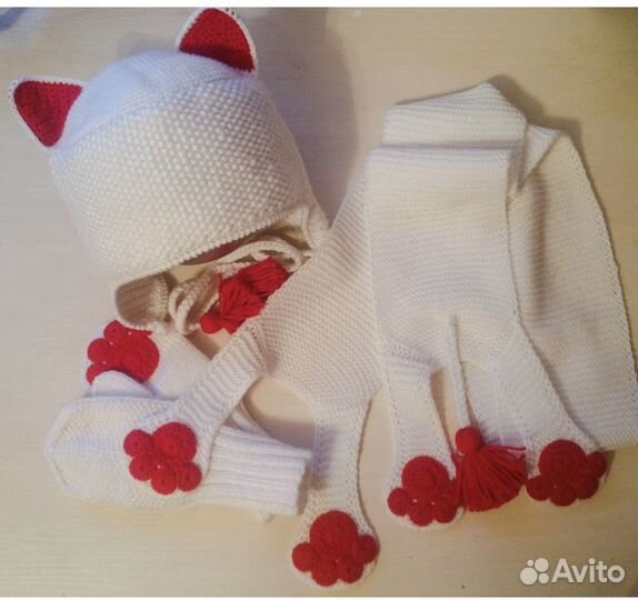 Шапка на флисе + шарф+ варежки