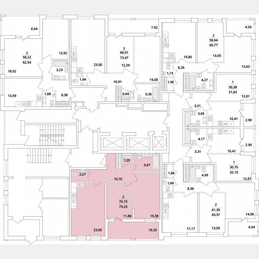 2-к. квартира, 75,3 м², 2/18 эт.