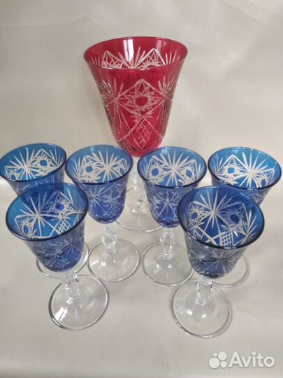 Набор рюмок (6 шт) цветное стекло ручная огранка