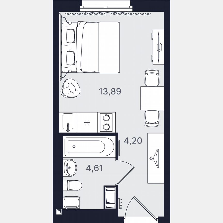 Апартаменты-студия, 22,7 м², 19/24 эт.