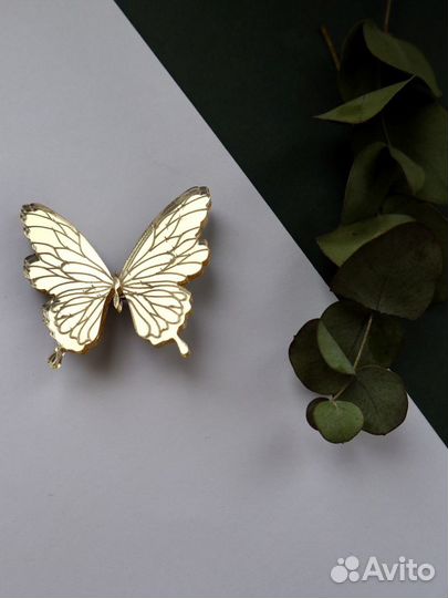 Необыкновенная брошь бабочка Золото/Серебро