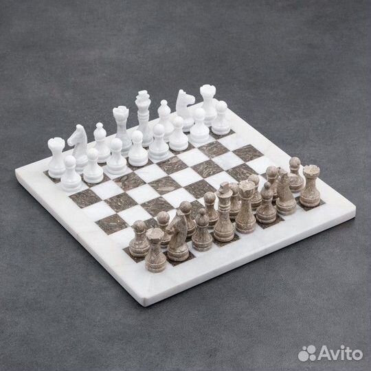 Шахматы 'Элит', серый/белый, доска 30х30 см, оникс